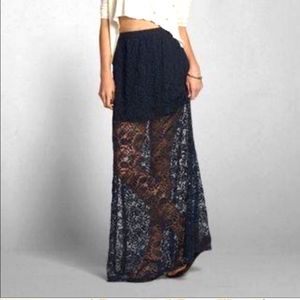 Abercrombie & Fitch Navy Maxi Lace Skirt